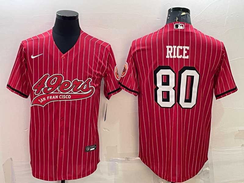 Mens San Francisco 49ers #80 Jerry Rice Red Pinstripe Color Rush With Patch Cool Base Stitched Baseball Jersey